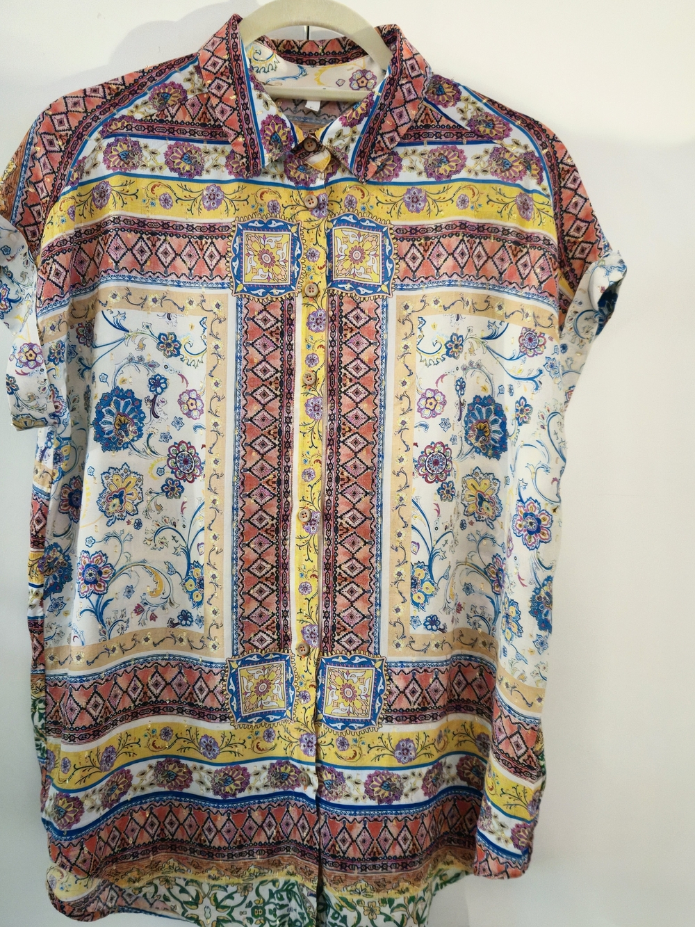 Desigual Yael Boho Patchwork Short-Sleeve Shirt - Size L (Like New)